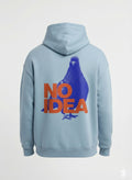 "No İdea Bird" Baskılı Oversize Kapüşonlu Sweatshirt - Açık Mavi
