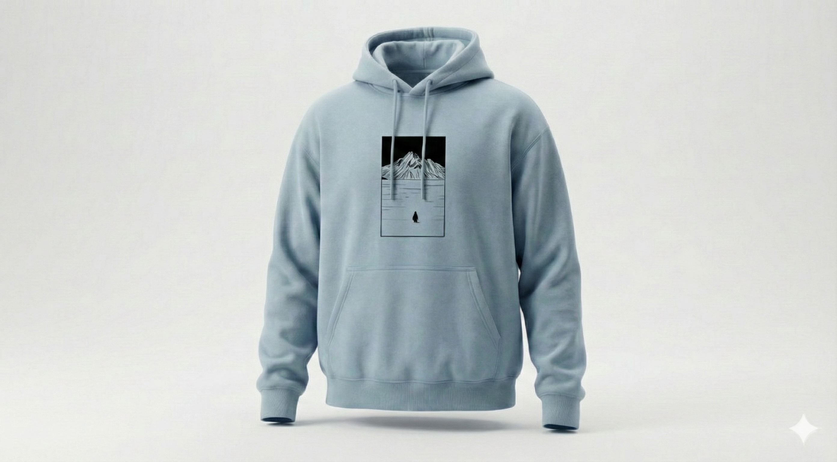 "Nihilist Penguen" Baskılı Mavi Oversize Kapüşonlu Sweatshirt