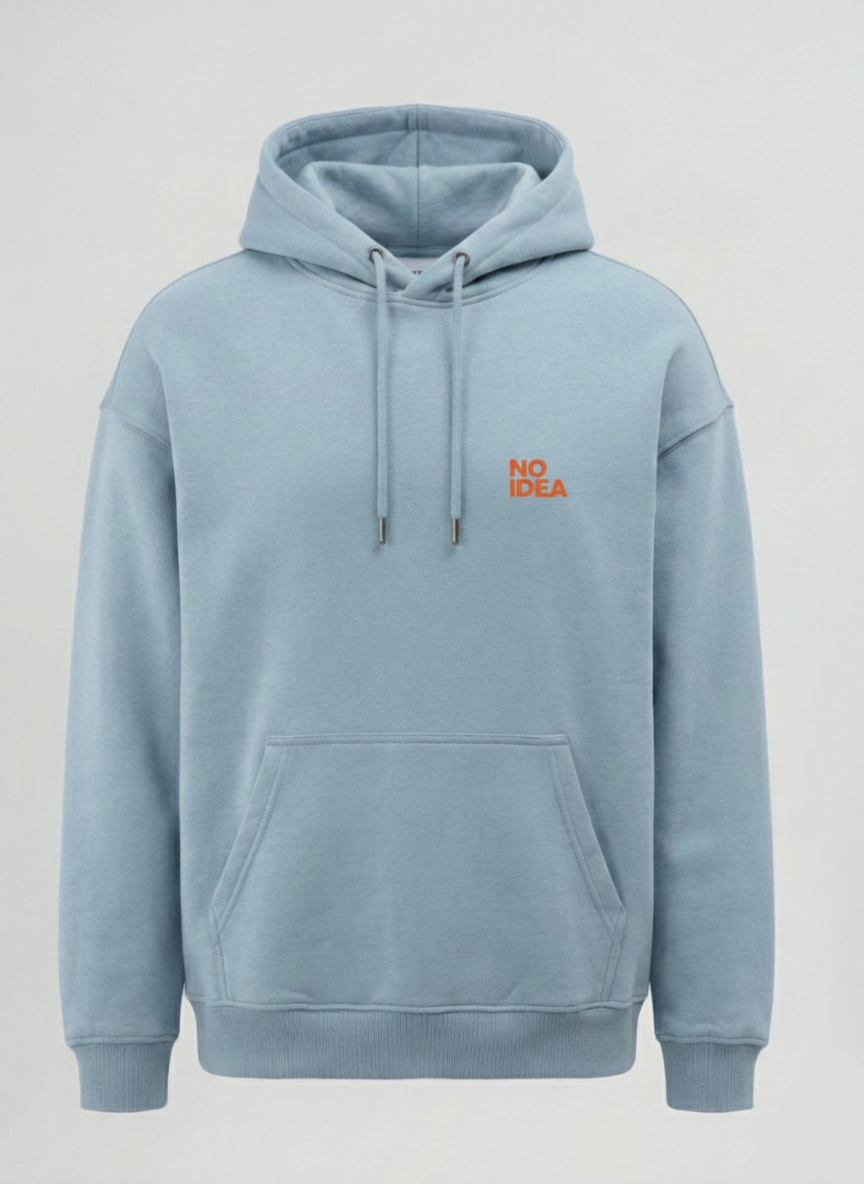 "No İdea Bird" Baskılı Oversize Kapüşonlu Sweatshirt - Açık Mavi