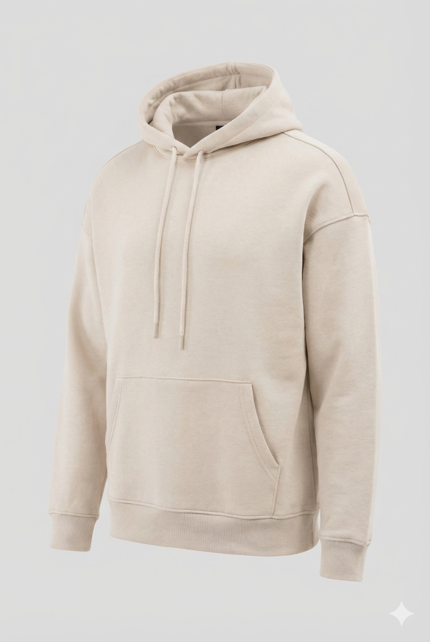 Basic Oversize Kapüşonlu Sweatshirt Taş