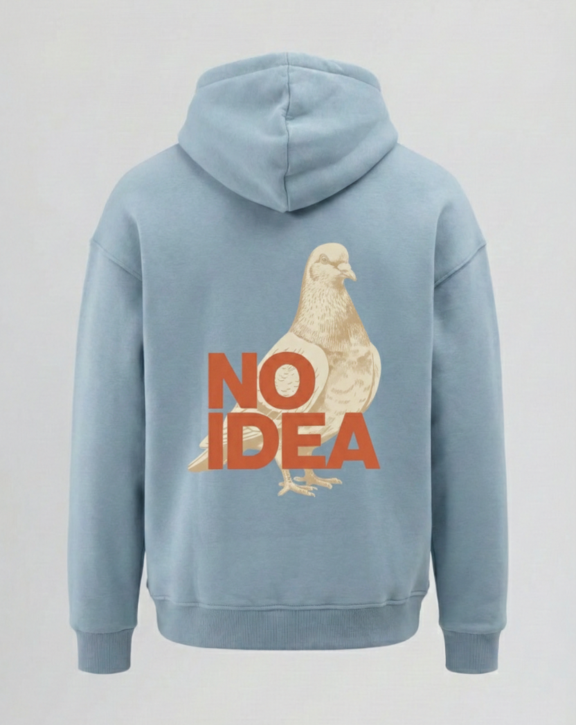 "No İdea Bird" Baskılı Oversize Kapüşonlu Sweatshirt - Açık Mavi