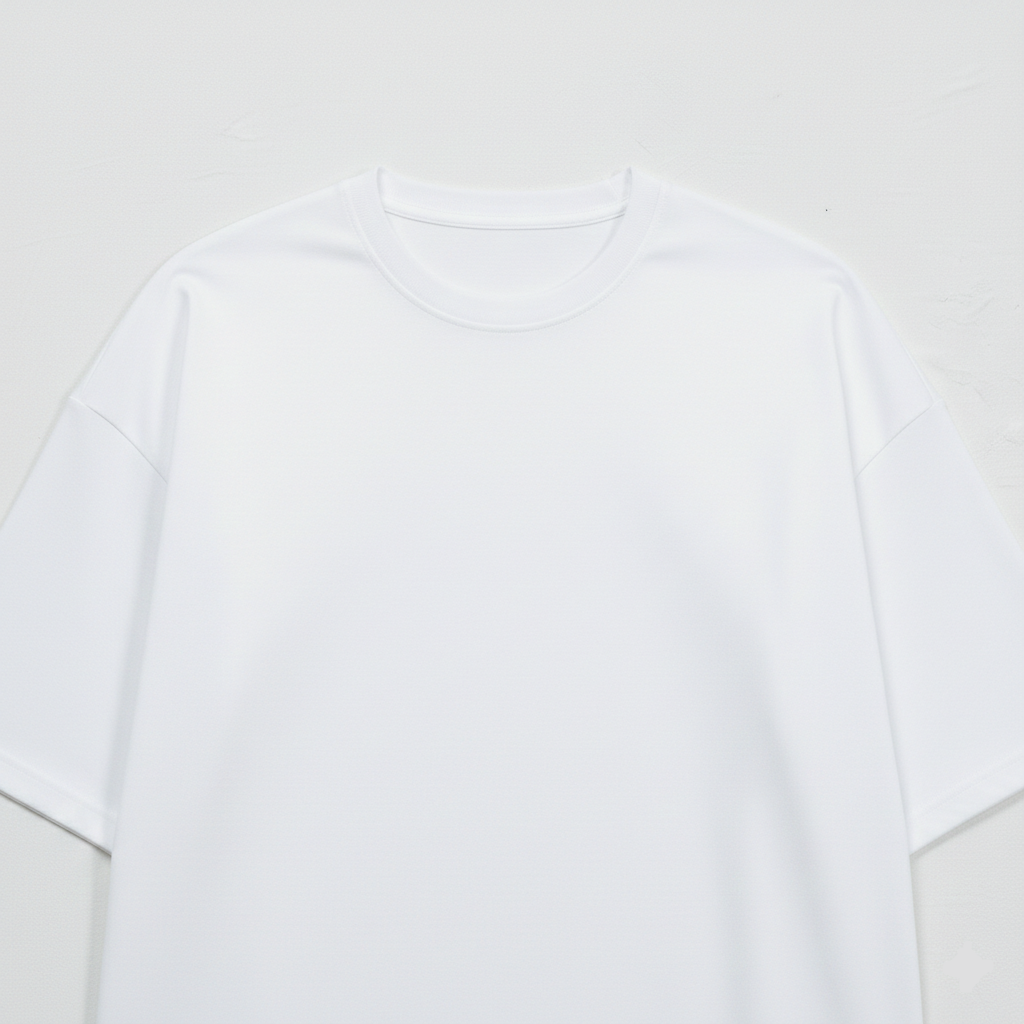 Beyaz - Basic Oversize Bisiklet Yaka Tişört