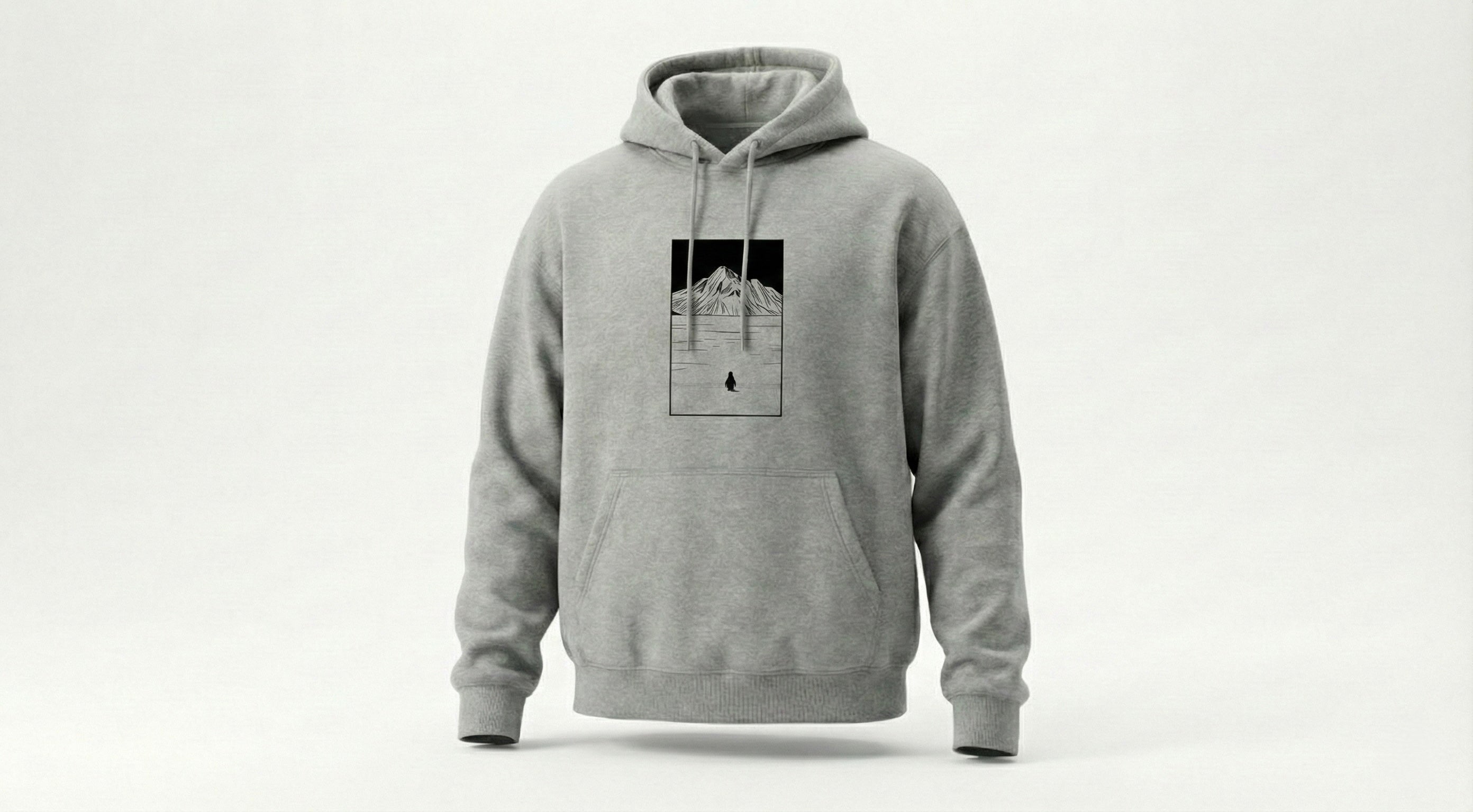 "Nihilist Penguen" Baskılı Gri Oversize Kapüşonlu Sweatshirt