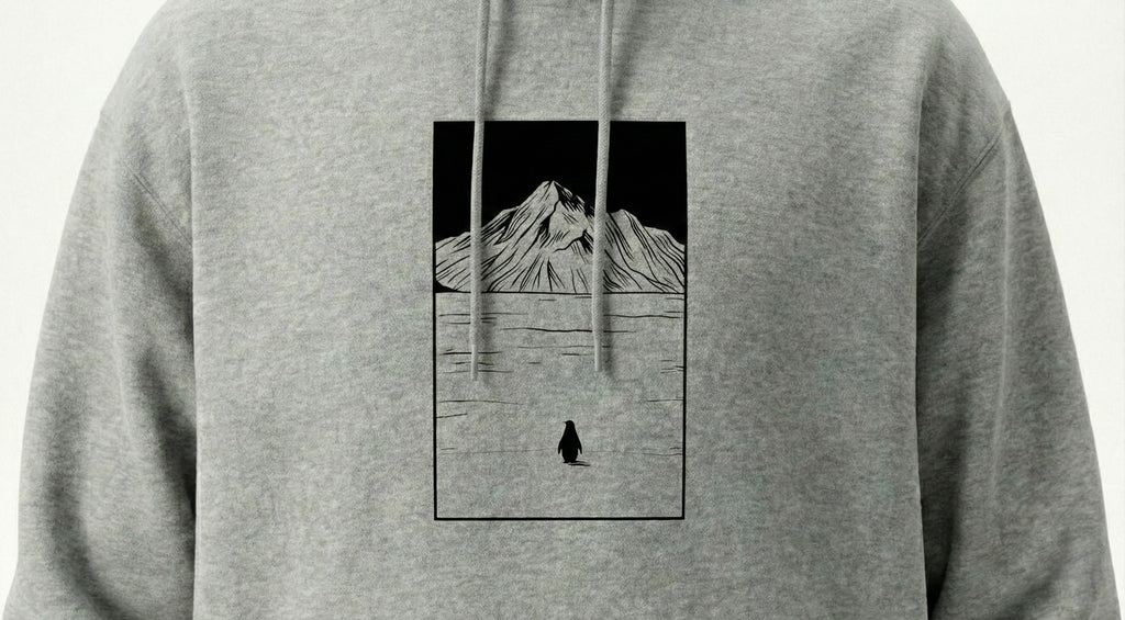 "Nihilist Penguen" Baskılı Gri Oversize Kapüşonlu Sweatshirt
