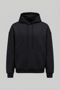Siyah - Basic Oversize Kapüşonlu Sweatshirt