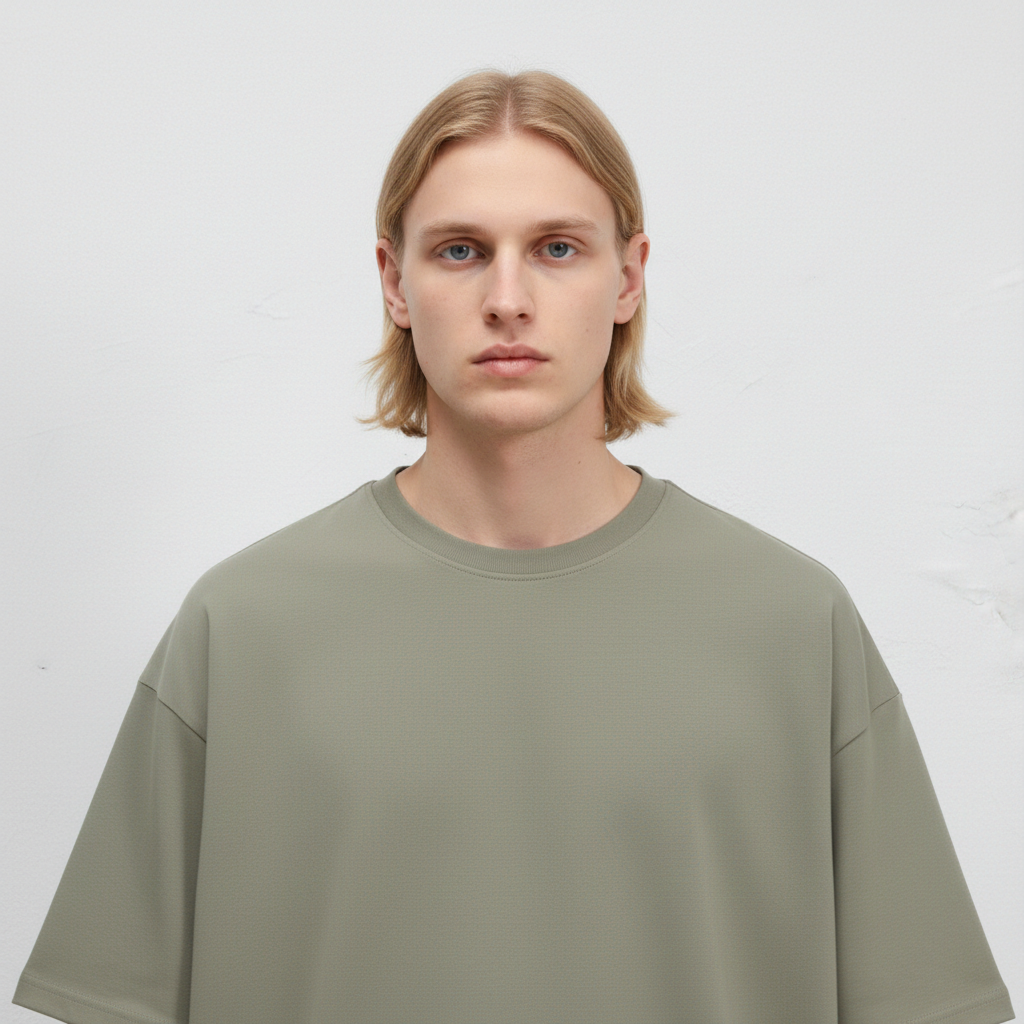 Beyaz - Basic Oversize Bisiklet Yaka Tişört
