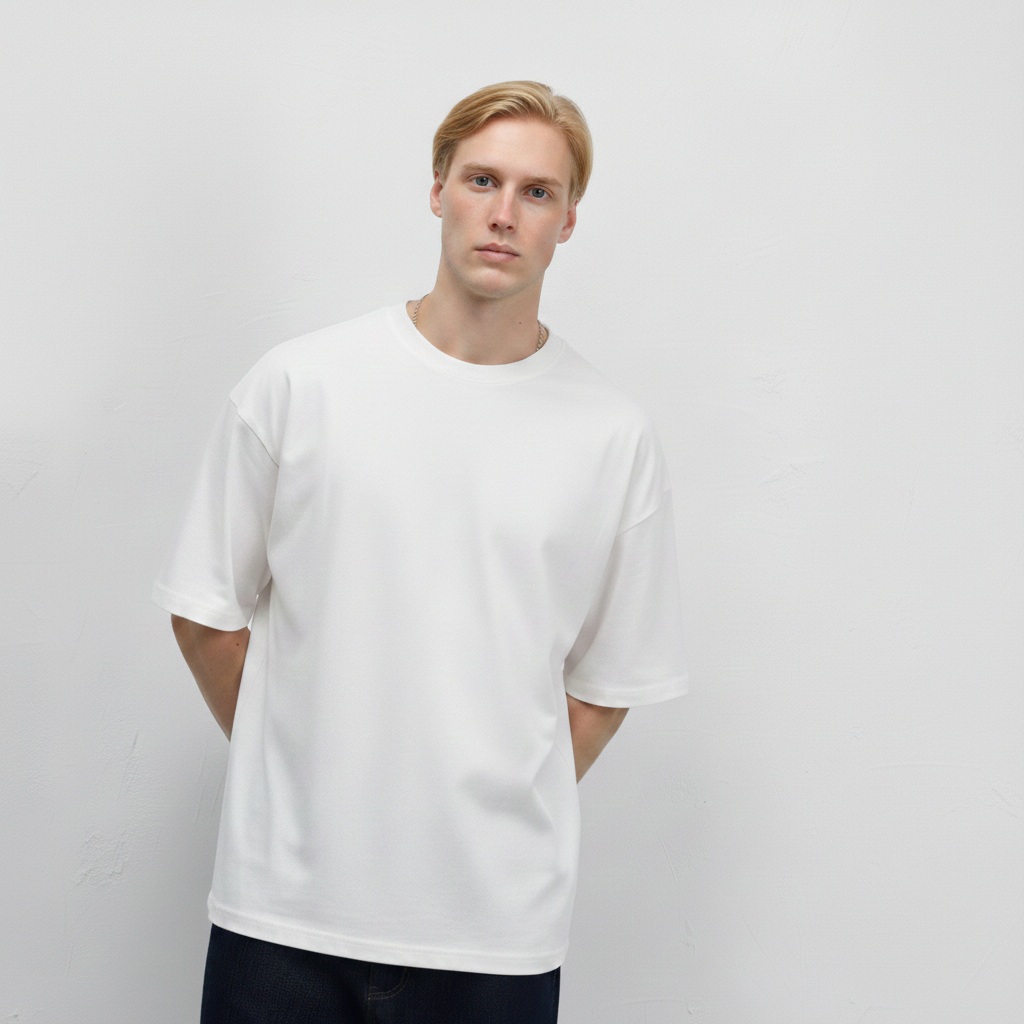 Haki - Basic Oversize Bisiklet Yaka Tişört
