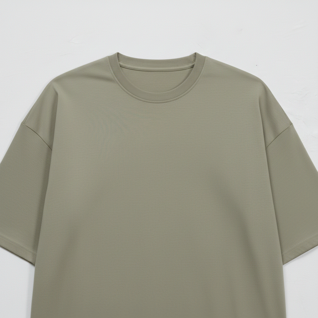 Haki - Basic Oversize Bisiklet Yaka Tişört