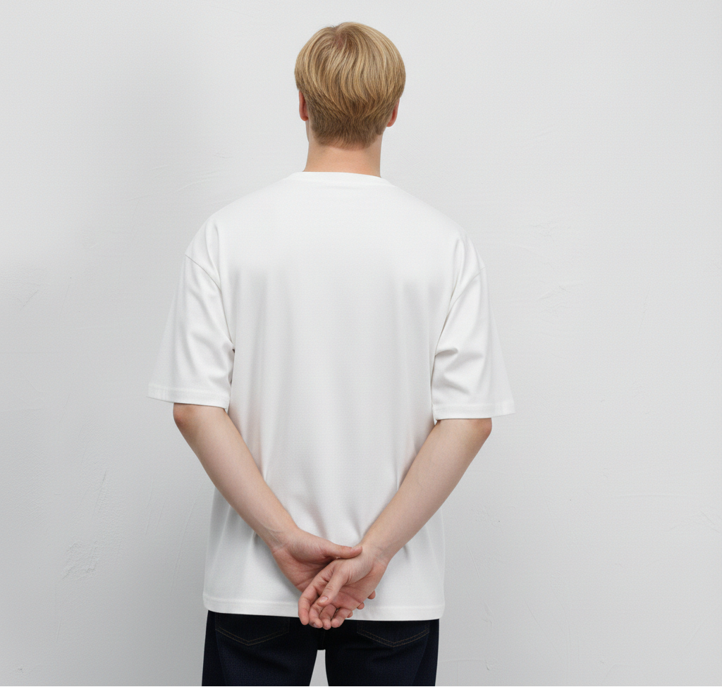 Beyaz - Basic Oversize Bisiklet Yaka Tişört