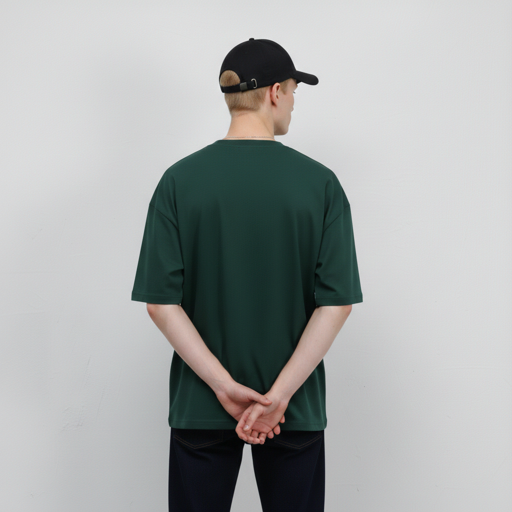 Petrol Yeşili - Basic Oversize Bisiklet Yaka Tişört