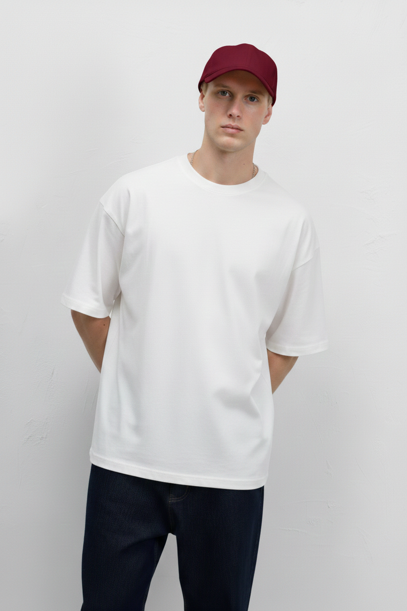 Petrol Yeşili - Basic Oversize Bisiklet Yaka Tişört