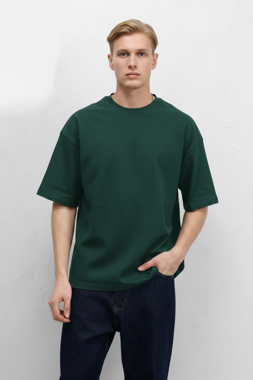 Beyaz - Basic Oversize Bisiklet Yaka Tişört