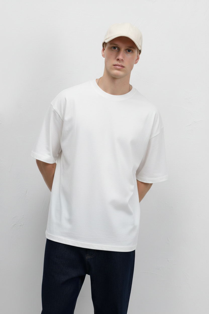 Siyah - Basic Oversize Bisiklet Yaka Tişört
