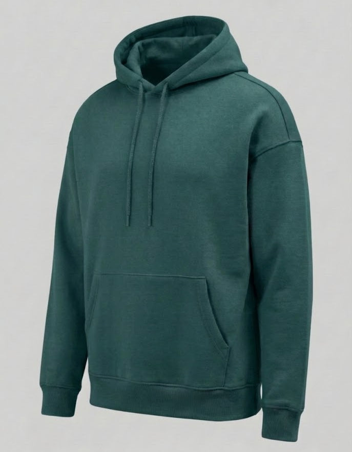 Basic Oversize Kapüşonlu Sweatshirt - Koyu Yeşil